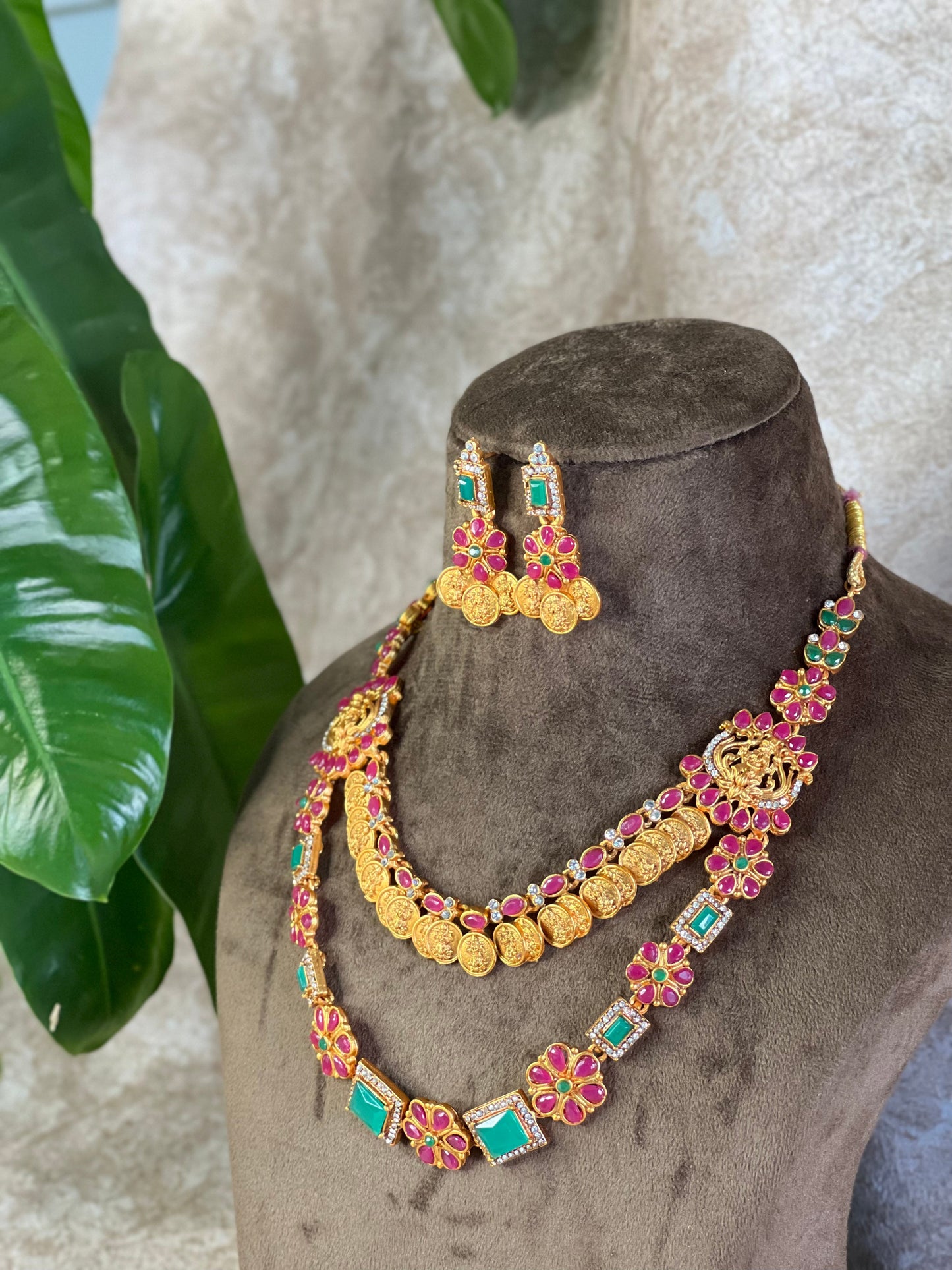 Rajeetha Double Step Necklace with Earring