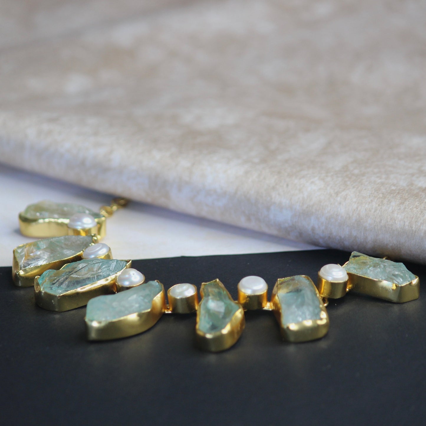 Baby Blue Raw Stone and Mop Necklace with Earring