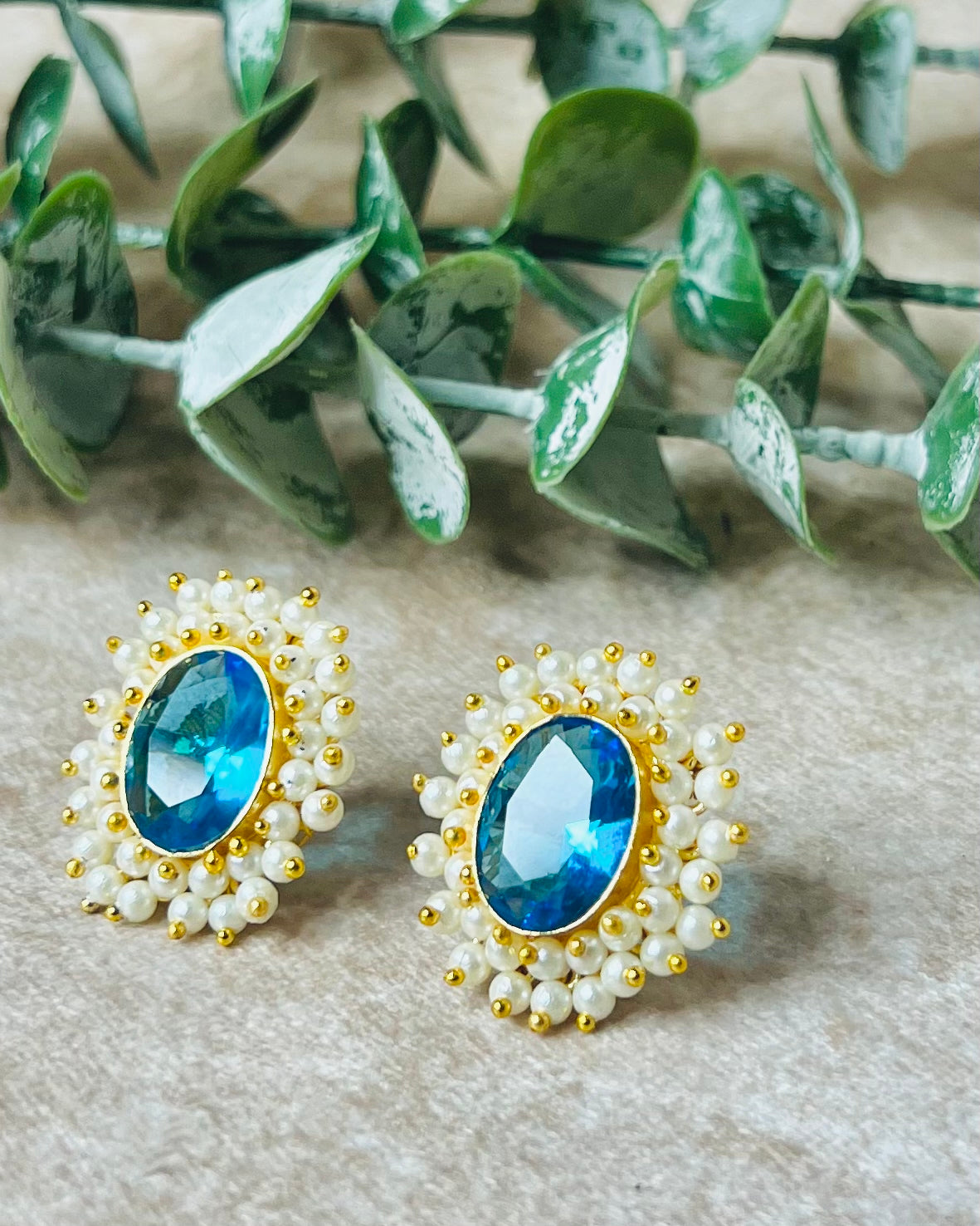 Hahi Pearl & Glossy Sky Blue StoneStud
