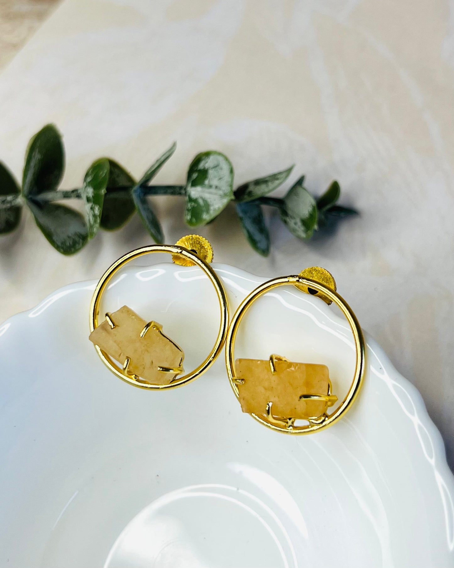 Megna Golden Circle Raw Stone Stud