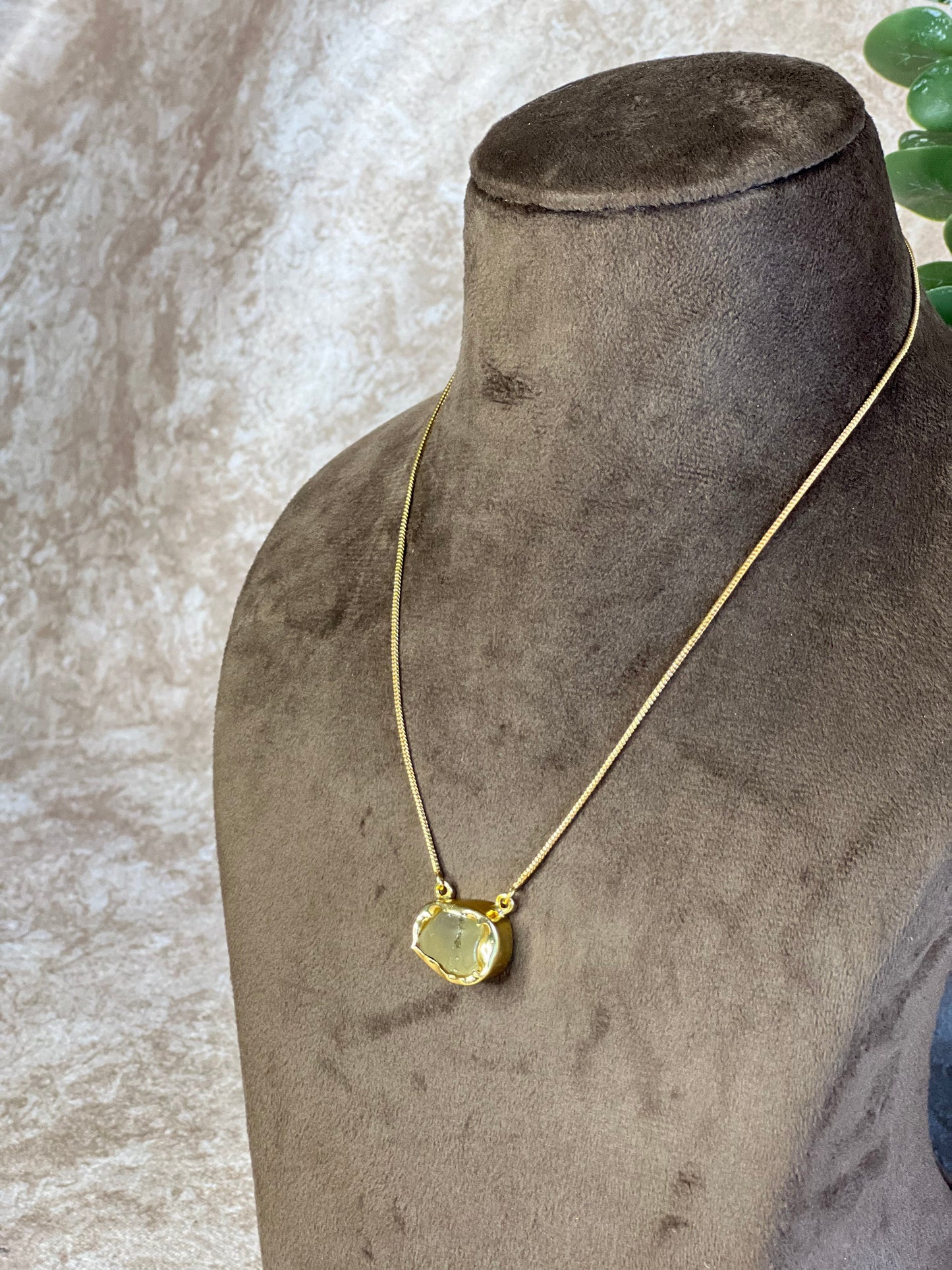 Dark Green Raw Stone Chain /Necklace