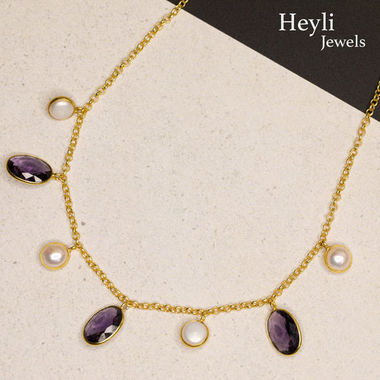 Purple Glossy and mop stone Necklace