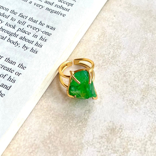 Green raw stone ring
