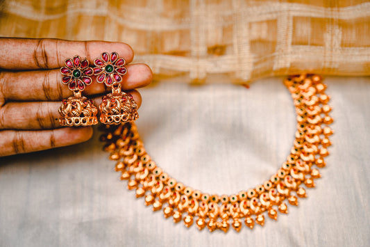 Ruby and Green Traditional stone Necklace Set